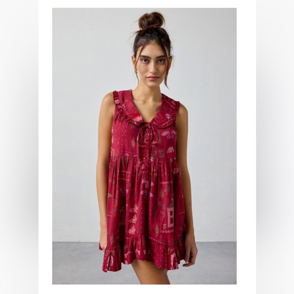 Urban Outfitters Other - Urban Outfitters Red Printed Sleeveless Ruffle Dress